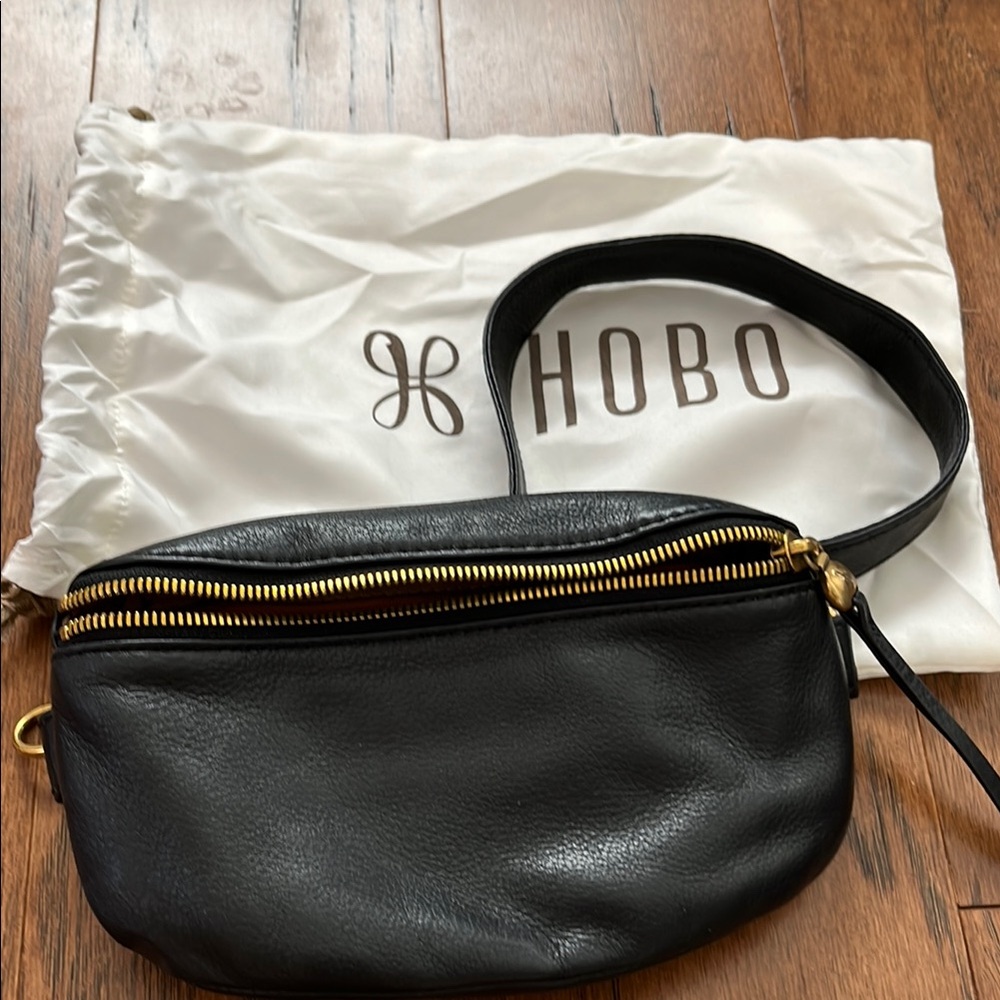 HOBO Black Leather Crossbody Bag with Gold Accents